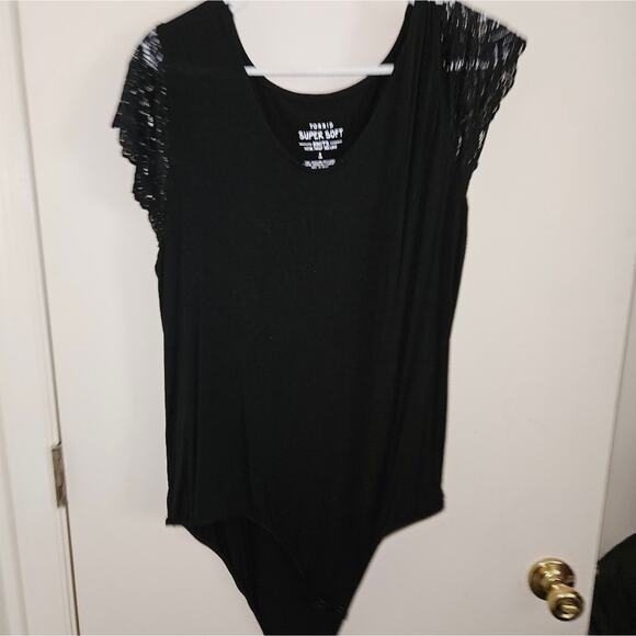 Torrid Black Cap Sleeve Bodysuit with Decorative Neckline - Picture 1 of 2